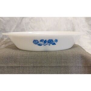 Vintage Glassbake J2352 Blue Corn Flower  Oval Divided Casserole Serving Dish